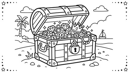Treasure chest filled with gold coins. © Pidi