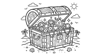 Treasure chest filled with gold coins. © Pidi