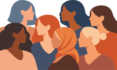 Diverse women side profile portrait showing multicultural identity and inclusion flat vector illustration. © VICI