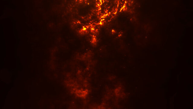 Fiery red energy texture with glowing flame clouds and dark smoky depth. Intense abstract fire background with molten atmosphere, heat and dramatic contrast.