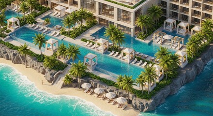 Fototapeta premium Luxury Tropical Beach Resort with Infinity Pools and Ocean Views