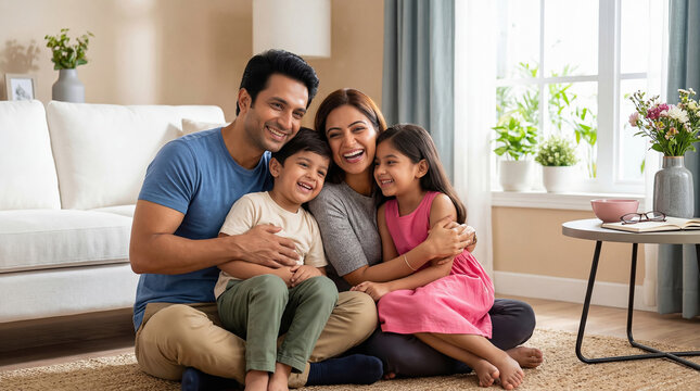 Happy Indian family enjoying time together in living room