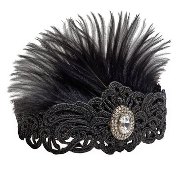 flapper headband black feather on transparent background