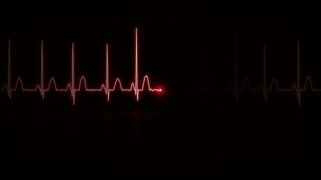 Ecg Heartbeat Medical Monitor Displaying Red Line Pulse Tracing on Black Background Health Technology Concept