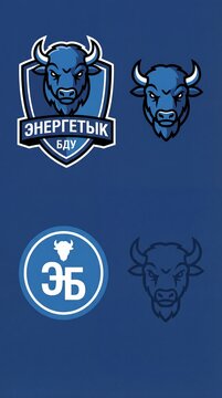 Logo design featuring a bull character and branding elements for Energetik BDU team on a blue background