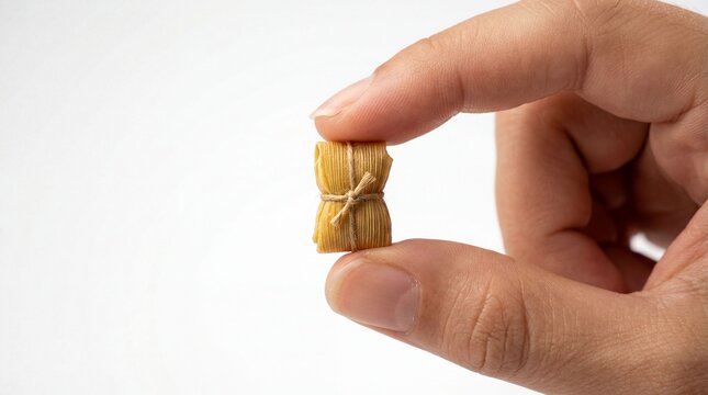 Hand holding miniature pamonha for Festa Junina celebration