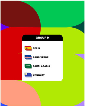 Spain Uruguay Saudi Arabia And Cabo Verde Flags Countries Group H Symbol Design football Final Vector Football Teams Illustration