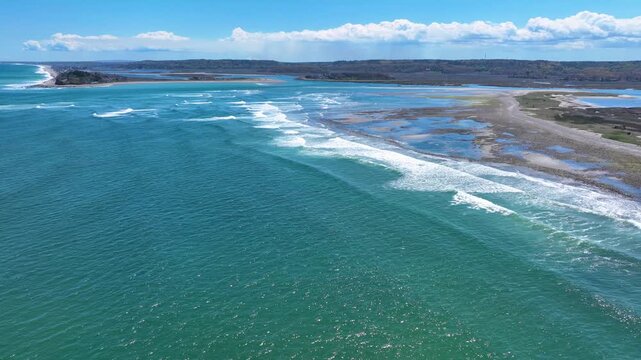 Third Cliff village aerial view at the North River mouth to the Atlantic Ocean in town of Scituate, Massachusetts MA, USA. 