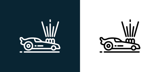 Fototapeta premium Two-color racing car outline icon pair in black and white, editable stroke vector illustration for web, mobile apps, UI design, branding, and print from motor sports