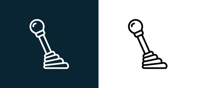 Two-color shift stick outline icon pair in black and white, editable stroke vector illustration for web, mobile apps, UI design, branding, and print from motor sports