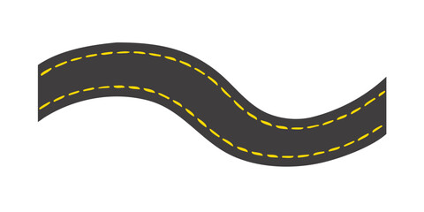 Naklejka premium Curved road with yellow stripes on a white background for design concept 