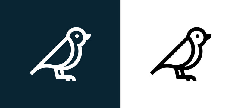 Two-color bird outline icon pair in black and white, editable stroke vector illustration for web, mobile apps, UI design, branding, and print from nature
