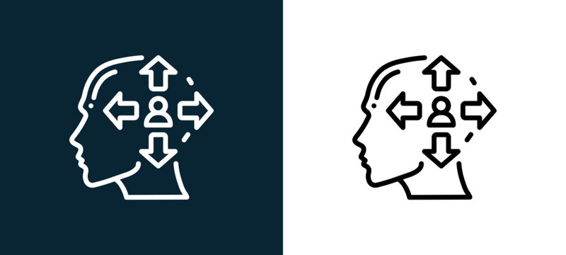 Two-color extrovert outline icon pair in black and white, editable stroke vector illustration for web, mobile apps, UI design, branding, and print from human mind
