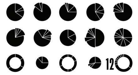 Fototapeta premium Black pie charts on white background.