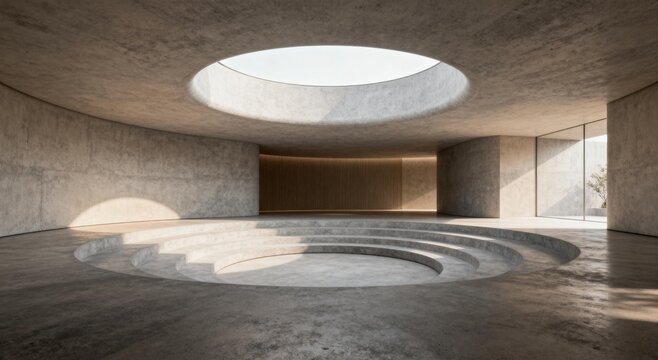 Concrete Circular Interior Space with Skylight