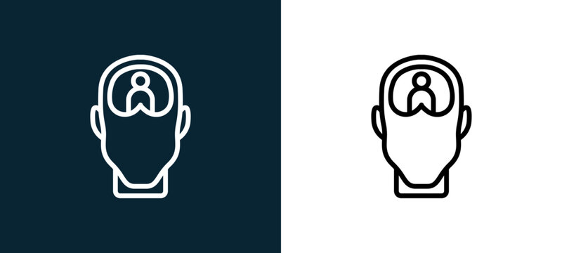 Two-color schizophrenia outline icon pair in black and white, editable stroke vector illustration for web, mobile apps, UI design, branding, and print from human mind