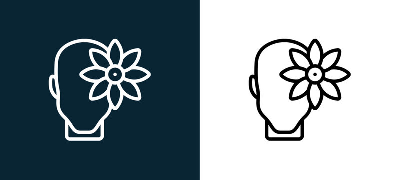 Two-color relax outline icon pair in black and white, editable stroke vector illustration for web, mobile apps, UI design, branding, and print from human mind