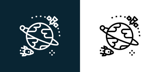 Two-color space outline icon pair in black and white, editable stroke vector illustration for web, mobile apps, UI design, branding, and print from science © MacroOne