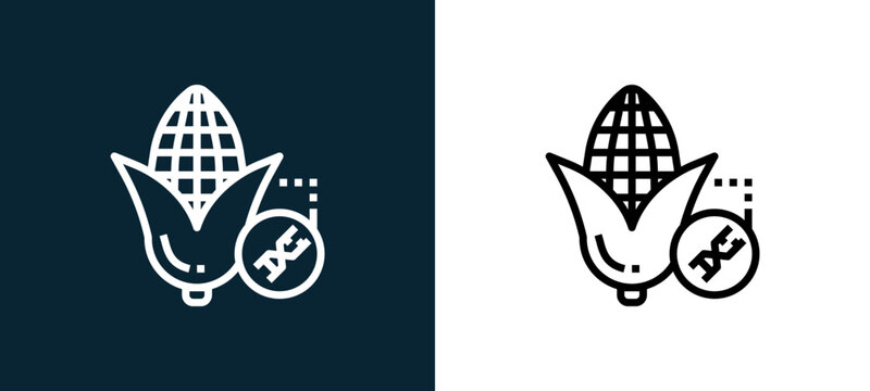 Two-color gmo outline icon pair in black and white, editable stroke vector illustration for web, mobile apps, UI design, branding, and print from science