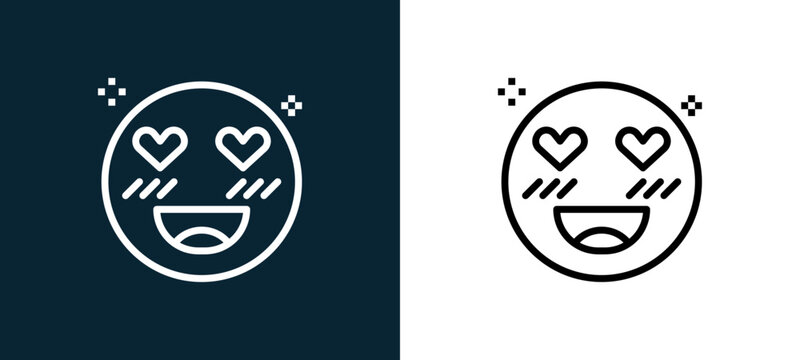 Two-color emoji outline icon pair in black and white, editable stroke vector illustration for web, mobile apps, UI design, branding, and print from love