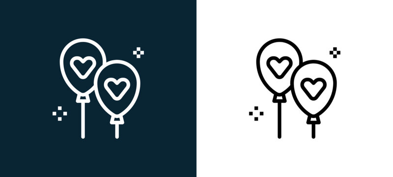 Two-color balloons outline icon pair in black and white, editable stroke vector illustration for web, mobile apps, UI design, branding, and print from love