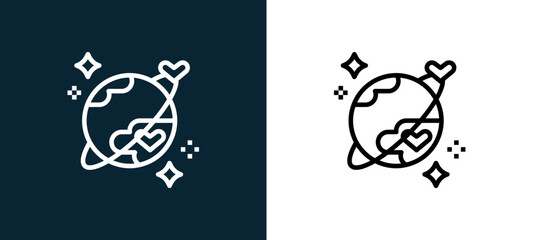 Two-color universe outline icon pair in black and white, editable stroke vector illustration for web, mobile apps, UI design, branding, and print from love © MacroOne