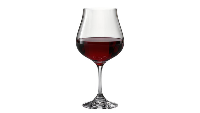 Clear glass goblet filled with deep red wine, isolated on transparent background