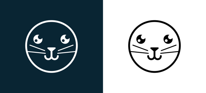 Two-color cat outline icon pair in black and white, editable stroke vector illustration for web, mobile apps, UI design, branding, and print from classics