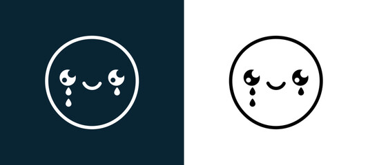 Fototapeta premium Two-color cry outline icon pair in black and white, editable stroke vector illustration for web, mobile apps, UI design, branding, and print from classics