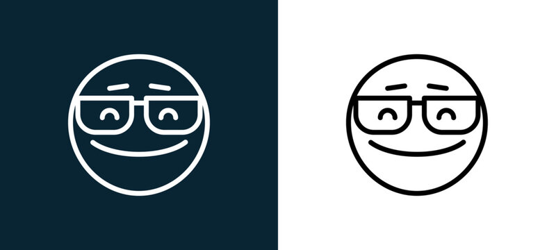 Two-color nerd outline icon pair in black and white, editable stroke vector illustration for web, mobile apps, UI design, branding, and print from classics