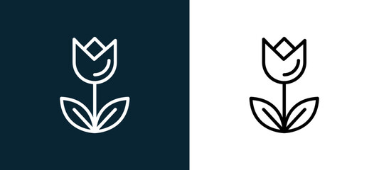 Fototapeta premium Two-color tulip outline icon pair in black and white, editable stroke vector illustration for web, mobile apps, UI design, branding, and print from seasons