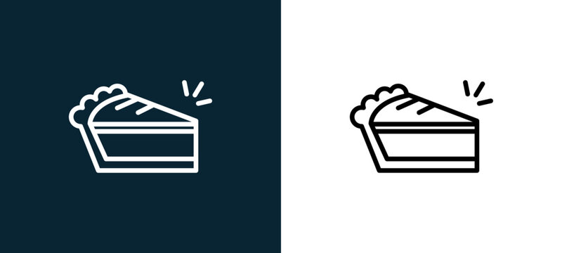 Two-color pie outline icon pair in black and white, editable stroke vector illustration for web, mobile apps, UI design, branding, and print from seasons