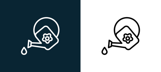 Fototapeta premium Two-color watering can outline icon pair in black and white, editable stroke vector illustration for web, mobile apps, UI design, branding, and print from seasons