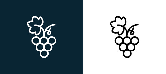 Obraz premium Two-color grapes outline icon pair in black and white, editable stroke vector illustration for web, mobile apps, UI design, branding, and print from seasons