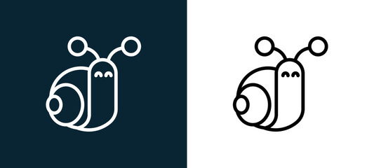 Two-color snail outline icon pair in black and white, editable stroke vector illustration for web, mobile apps, UI design, branding, and print from seasons © MacroOne