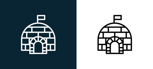 Two-color igloo outline icon pair in black and white, editable stroke vector illustration for web, mobile apps, UI design, branding, and print from seasons © MacroOne