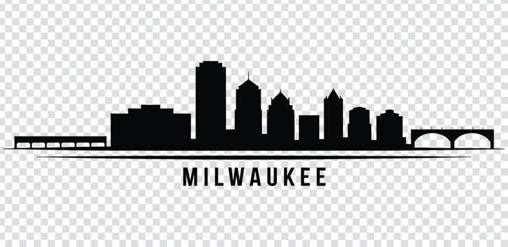 Vector illustration milwaukee city skyline silhouette with bridge and train