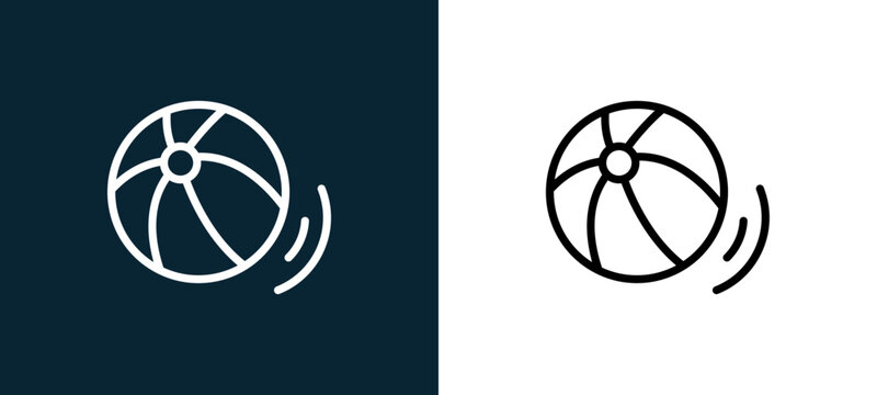 Two-color beach ball outline icon pair in black and white, editable stroke vector illustration for web, mobile apps, UI design, branding, and print from seasons