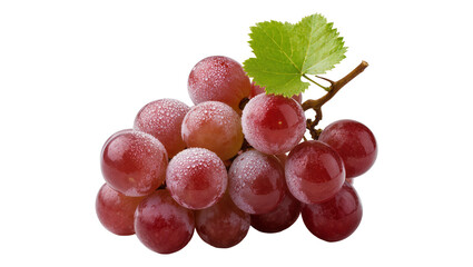 Fototapeta premium Fresh red grapes with a green leaf, isolated on transparent background