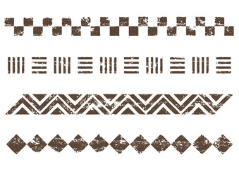 A set of geometric decorative borders reminiscent of traditional patterns from the South Pacific region. © piyo piyo　