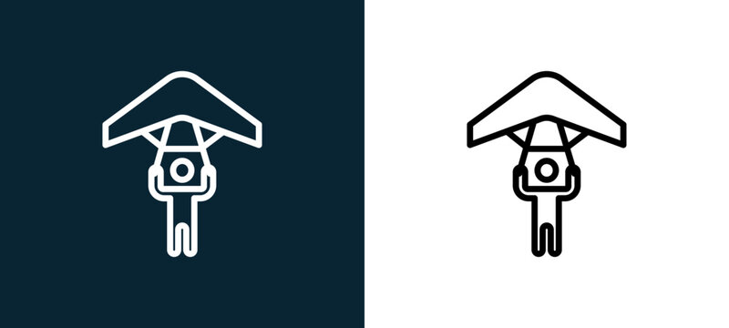 Two-color parachute outline icon pair in black and white, editable stroke vector illustration for web, mobile apps, UI design, branding, and print from military