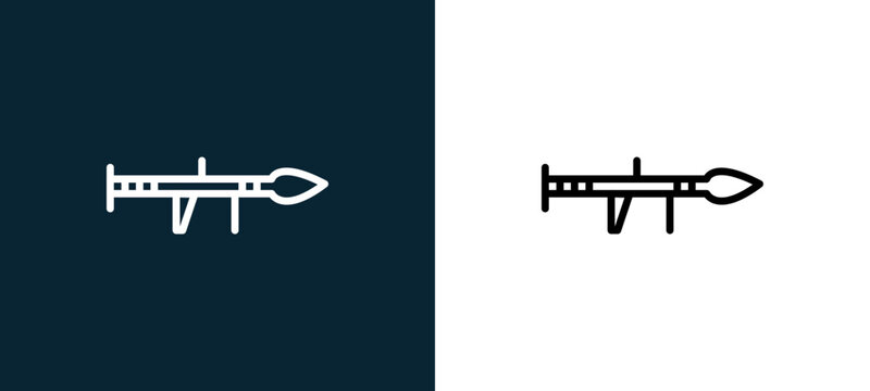 Two-color bazooka outline icon pair in black and white, editable stroke vector illustration for web, mobile apps, UI design, branding, and print from military
