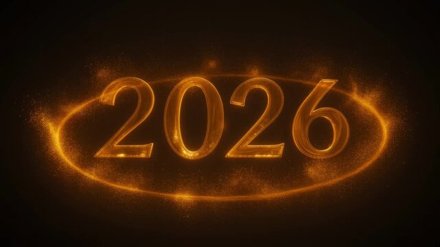 A glowing 3d 2026 of a neon open sign on a black background creates a vibrant business concept for a night bar celebration or a new year