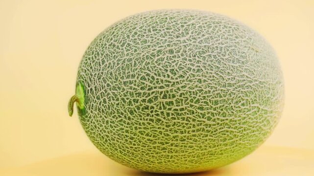 Macro Extreme Close-up of Fresh Muskmelon Cantaloupe with Detailed Netted Skin Texture, Organic Fruit for Food Ads
