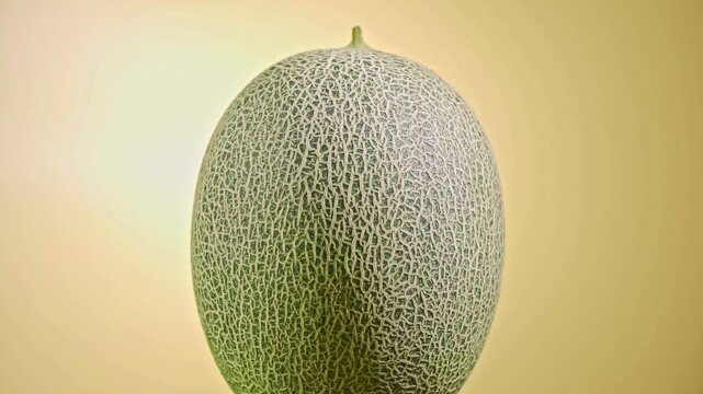 Macro Extreme Close-up of Fresh Muskmelon Cantaloupe with Detailed Netted Skin Texture, Organic Fruit for Food Ads