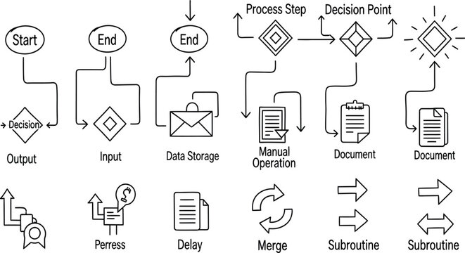 Technical drawing of industrial pipeline and instrumentation symbols for process control systems