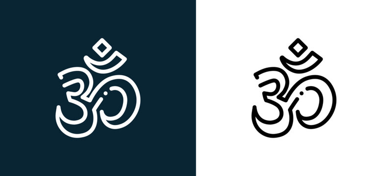 Two-color om outline icon pair in black and white, editable stroke vector illustration for web, mobile apps, UI design, branding, and print from diwali