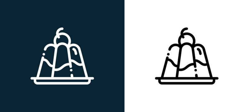 Two-color pudding outline icon pair in black and white, editable stroke vector illustration for web, mobile apps, UI design, branding, and print from cafe