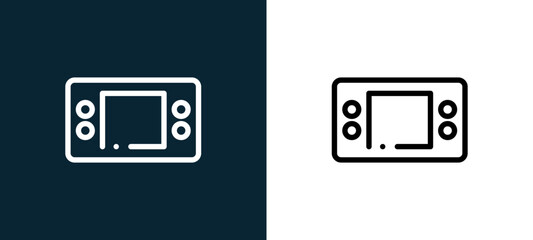 Two-color game console outline icon pair in black and white, editable stroke vector illustration for web, mobile apps, UI design, branding, and print from children toys © MacroOne