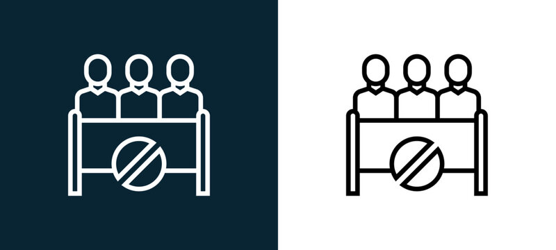 Two-color protester outline icon pair in black and white, editable stroke vector illustration for web, mobile apps, UI design, branding, and print from CORRUPTION ELEMENTS